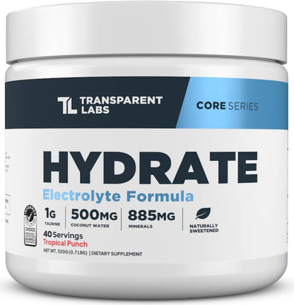 Transparent Labs Lean Pre-Workout (30 Servings, Strawberry Lemonade) & Hydrate Electrolytes Powder (40 Servings, Tropical Punch)