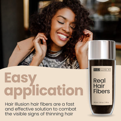 Hair Illusion 100% Natural Human Hair Fibers Not Synthetic for Men and Women, Premium Hair Building Formulation, Large, 38 g Bottle, Jet Black