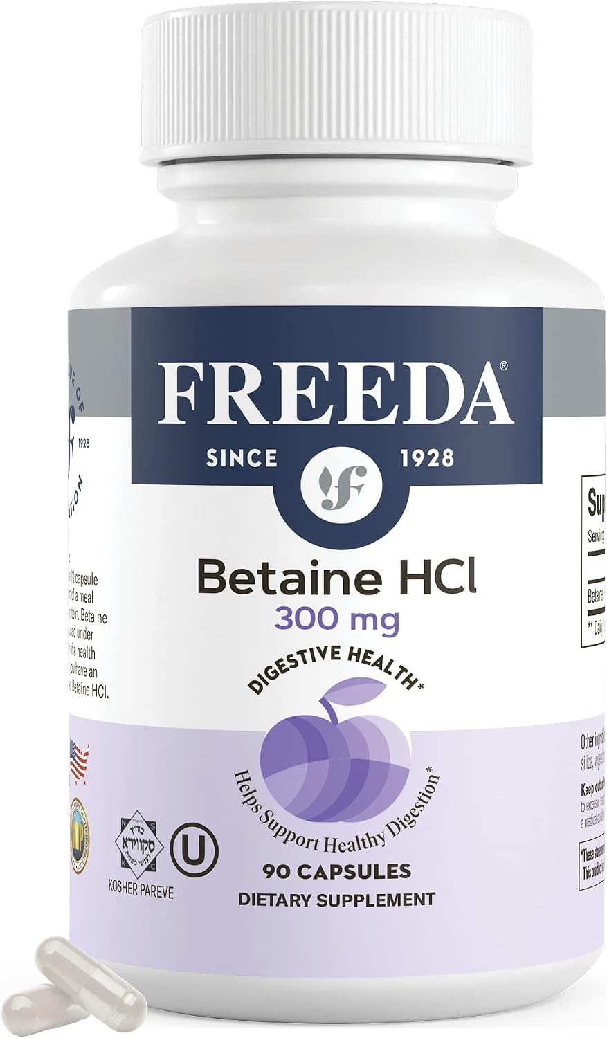Freeda Betaine HCl Vegan Digestive Supplement - 90 Capsules | Vegan Betaine HCl Supplement - Supports Healthy Digestion - Free Of Pepsin - For Daily Digestive Wellness