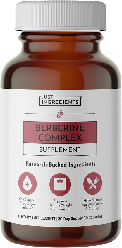 JUST INGREDIENTS Berberine Supplement – 30-Capsule Herbal Support Formula with Organic Berberis Aristata – Traditionally Used for Metabolic Health, Cellular Function & Overall Wellness.
