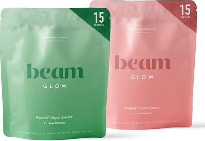 BEAM Glow, Hormone Balance for Women, Thyroid Support for Women, Natural Hormone Support Powder with Selenium and Bromelain, PMS Relief, Energy, Hair Skin & Nails, Vegan, No Sugar, 15 Servings
