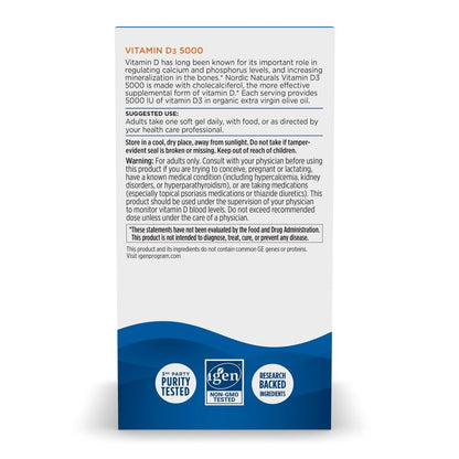 Nordic Naturals Vitamin D3 5000 IU,Non-GMO, Orange - 120 Mini Softgels | High-potency vitamin D3 for bone health, mood support & immune function. One mini softgel daily. Non-GMO. 120 servings