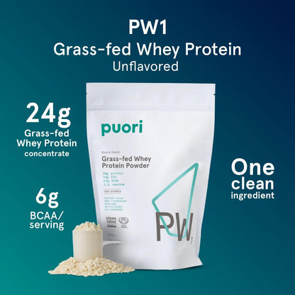 Puori Grass-Fed Whey Protein Powder, Unflavored - 30 Servings | Pasture-Raised & Hormone-Free - Post-Workout Protein Supplement Contains BCAA - Build Muscle, Support Recovery - Men & Women