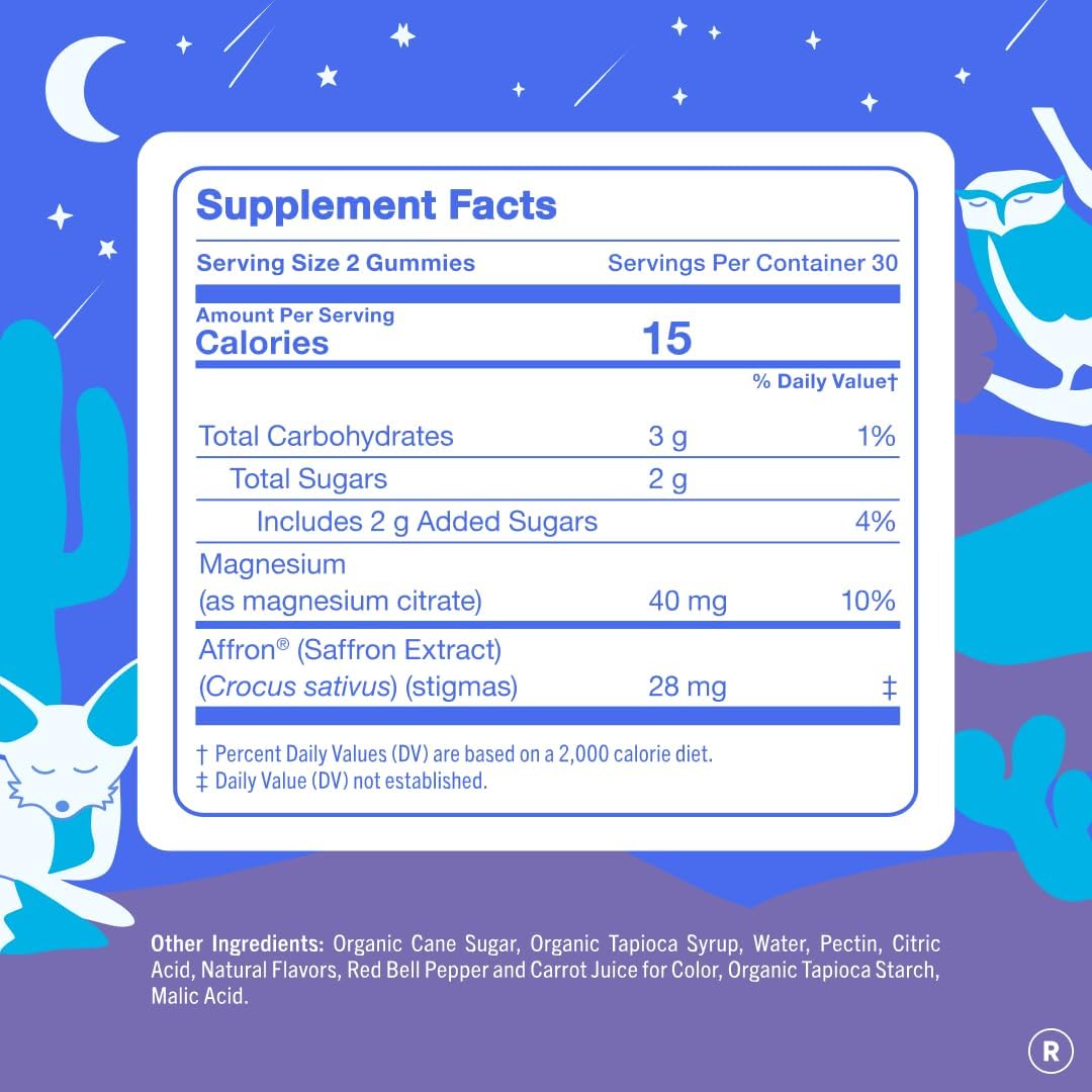 FIRST DAY Calm Magnesium for Teens Gummies, Affron, No Melatonin, 60 Count | Passionfruit-guava magnesium gummies with citrate and Affron; melatonin-free nighttime relaxation support for teens.