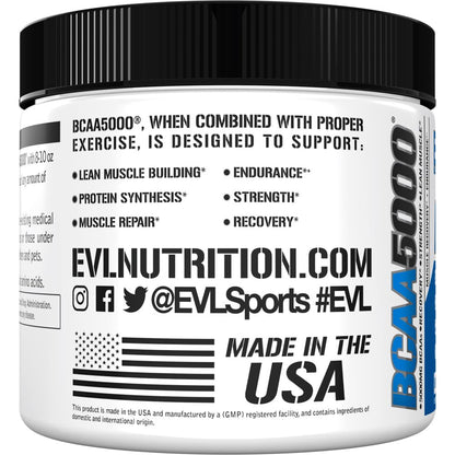 Evlution EVL BCAAs Amino Acids Powder - BCAA Powder Post Workout Recovery Drink and Stim Free Pre Workout Energy Drink Powder - 5g Branched Chain Amino Acids Supplement for Men - Unflavored Powder