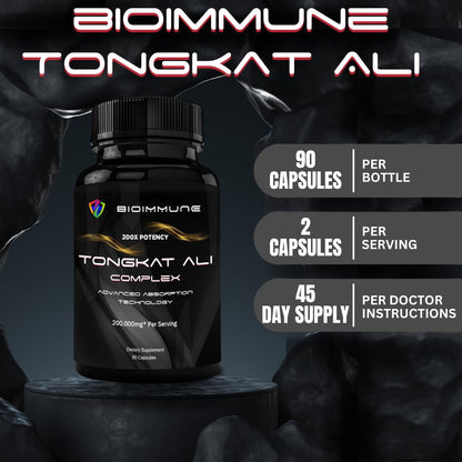 BioImmune Longjack Tongkat Ali Ultra Concentrated Purified Extract Capsules | Strength Muscle Mass, Drive, Performance