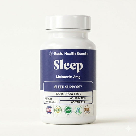 Basic Health Brands Sleep Melatonin, 3 mg 60 Count | 3mg Melatonin 60 Fast-Dissolve Tablets, Sleep Aid for Adults, Drug-Free, Non-GMO, Gluten-Free, Wake Up Refreshed