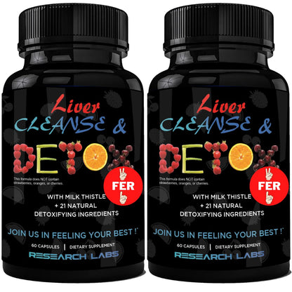 Research Labs 2 Pack Doctor Recommended Premium Liver Detox Cleanse & Support w/Milk Thistle, Beet Root, Dandelion. 23 Powerful Herbs for Powerful Detoxification