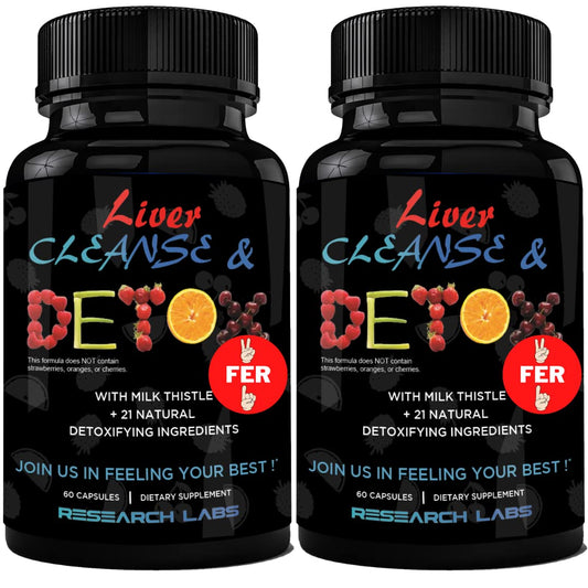 Research Labs 2 Pack Doctor Recommended Premium Liver Detox Cleanse & Support w/Milk Thistle, Beet Root, Dandelion. 23 Powerful Herbs for Powerful Detoxification