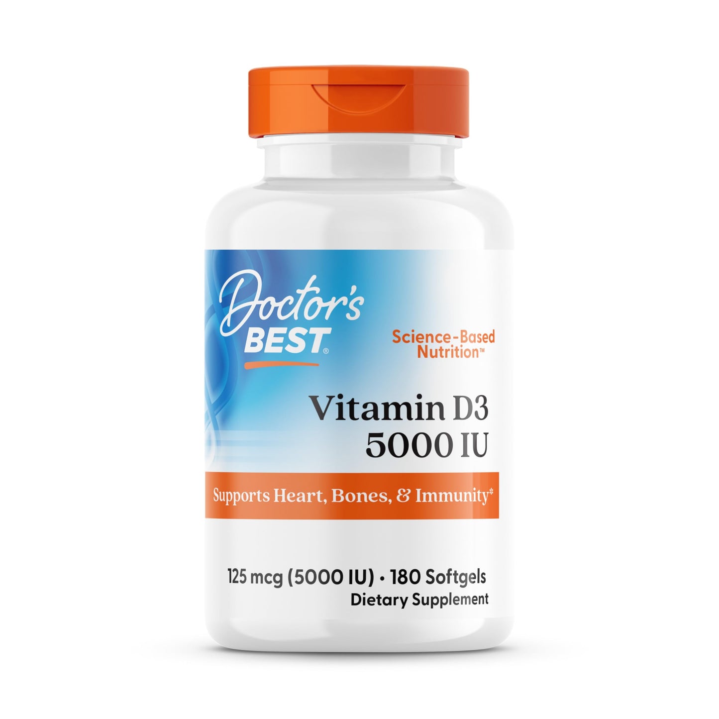Doctor's Best Vitamin D3 5000 IU Softgels for Men & Women - Vitamin D Supplement for Immune System & Heart Health Support, 125 mcg per Serving, Vit D 3, Non GMO, Gluten Free, Soy Free - 360 Softgels