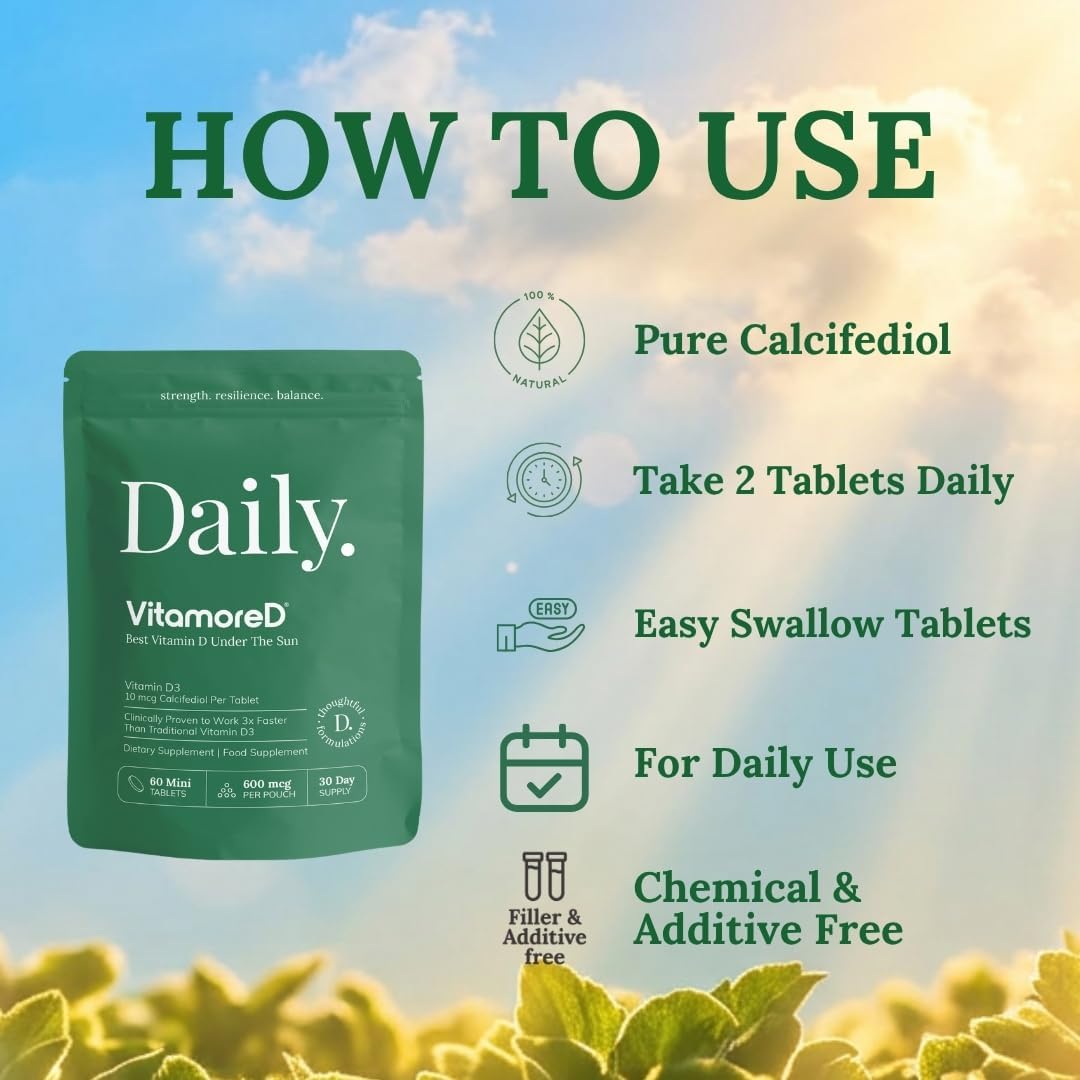 Vitamin D Calcifediol 10 mcg | Easy Swallow Tablets | Two-A-Day | 30 Day Supply | 60 Tablets