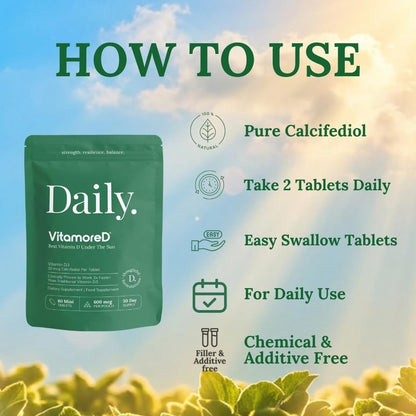 Vitamin D Calcifediol 10 mcg | Easy Swallow Tablets | Two-A-Day | 30 Day Supply | 60 Tablets