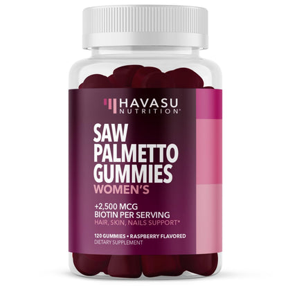 Saw Palmetto Gummies for Women, Raspberry, 60ct, 2500mcg Biotin | DHT Blocker & Hair, Skin, Nail Health Gummies, Supports Stronger-Looking Hair, Raspberry Flavor, 1 Month Supply