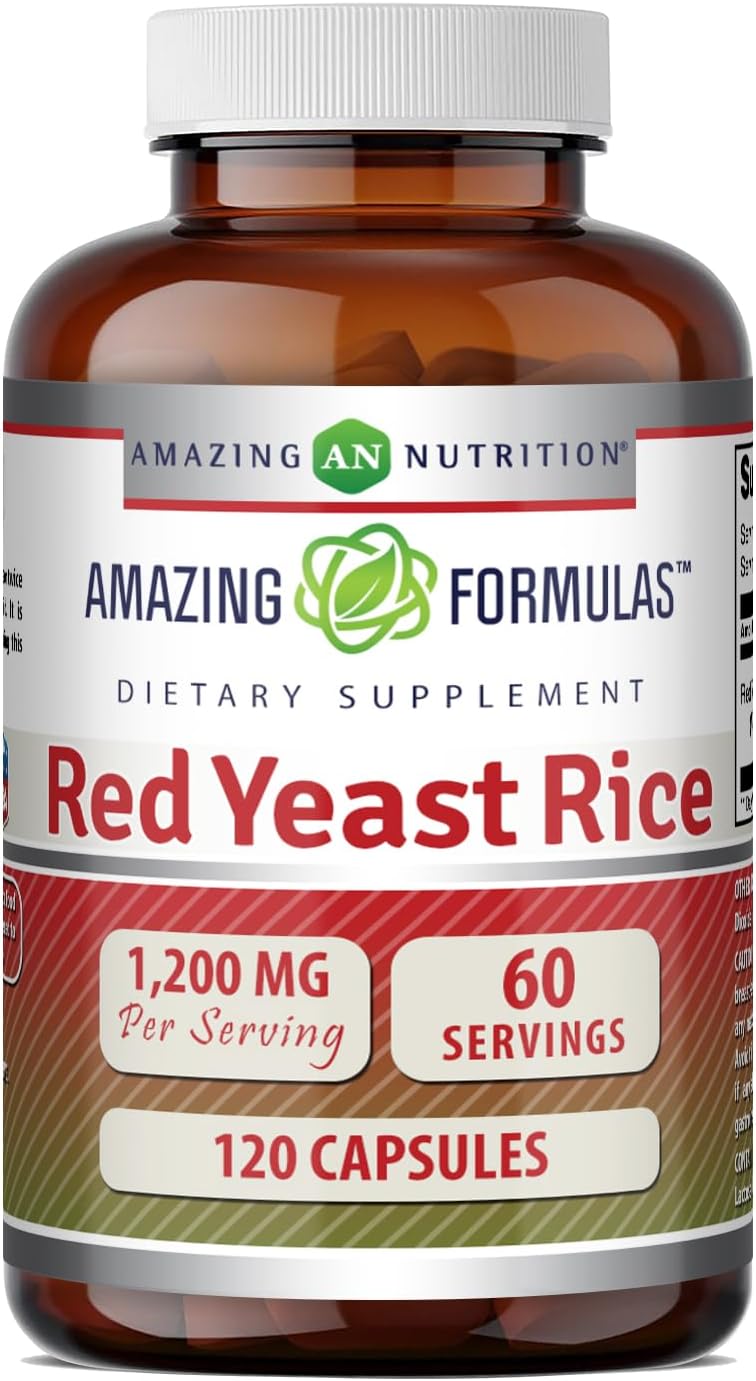 Amazing Formulas Red Yeast Rice 1200mg Per Serving Capsules Supplement | Non-GMO | Gluten Free | Made in USA (1 Pack, 120 Count)
