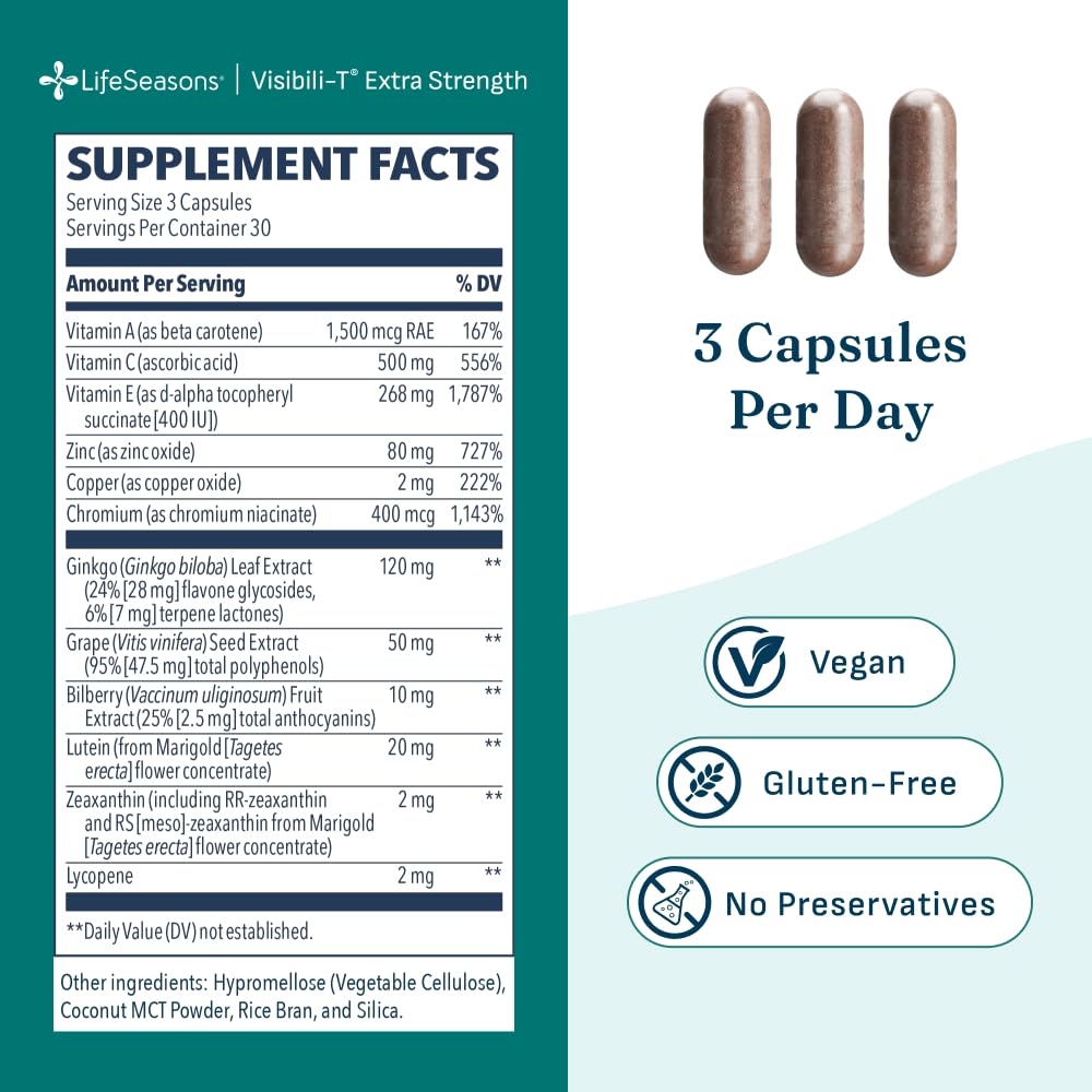 Visibili-T - Vitamin Supplement for Eye Health & Vision Support - Carrot Root, Chromium, Bilberry, Ginkgo Biloba, Grape Seed Extract, Lycopene, Vitamin A, Lutein & Zeaxanthin - 60 Capsules