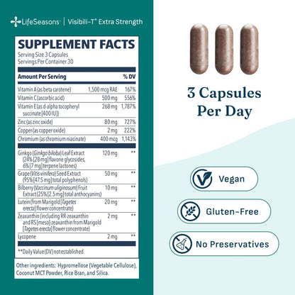Visibili-T - Vitamin Supplement for Eye Health & Vision Support - Carrot Root, Chromium, Bilberry, Ginkgo Biloba, Grape Seed Extract, Lycopene, Vitamin A, Lutein & Zeaxanthin - 60 Capsules