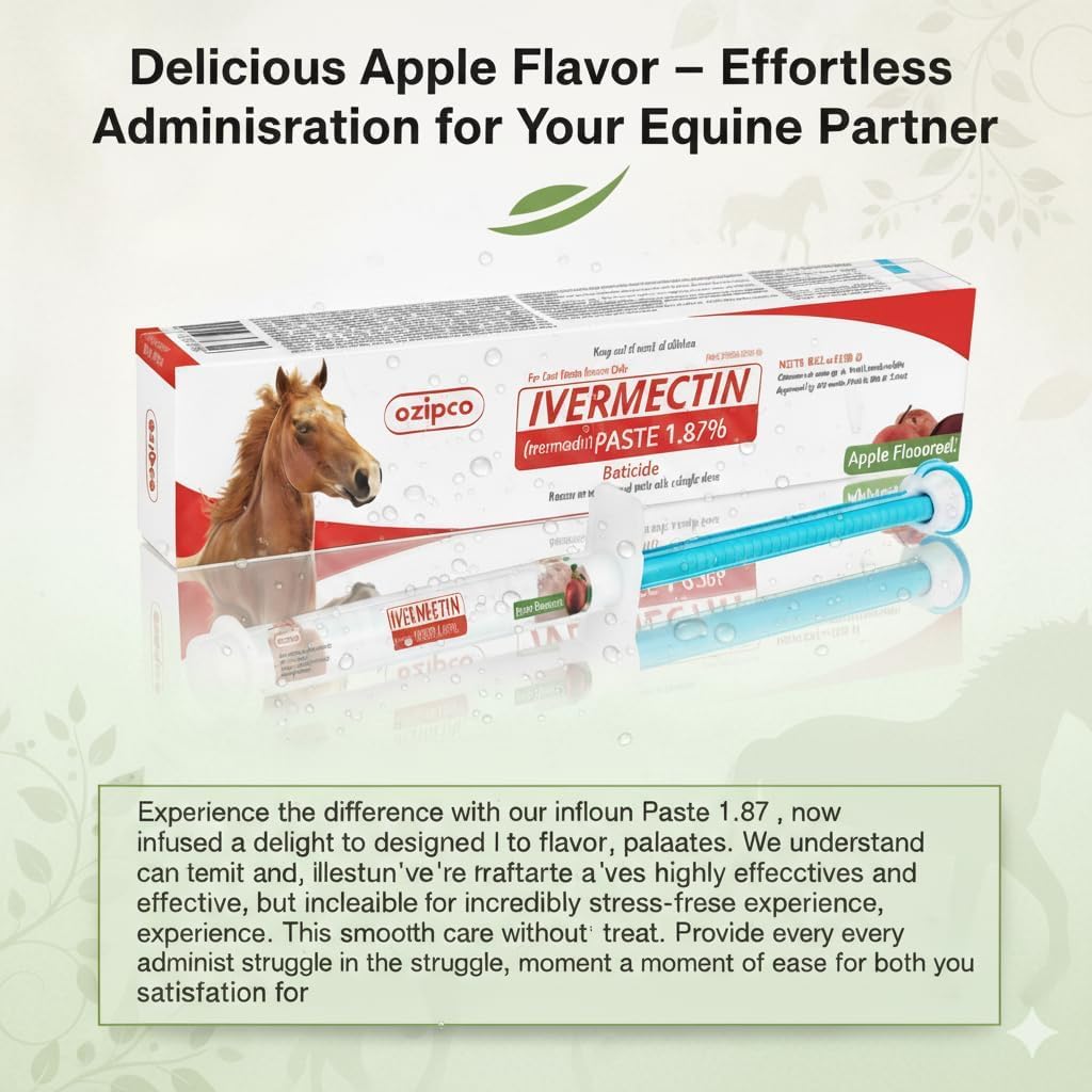 Ivermectin Horse Paste 1.87% | Apple Flavor – 6.08g Syringe for Equine Use Only Up to 1250 LB