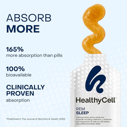 Healthycell REM Sleep Aid Liquid Gel Supplement for Adults - 30 Gel Packs | Extra Strength, Deep Sleep Supplement with Melatonin, Magnesium, L-Theanine, GABA & Natural Calming Herbs - 30 Gel Packs