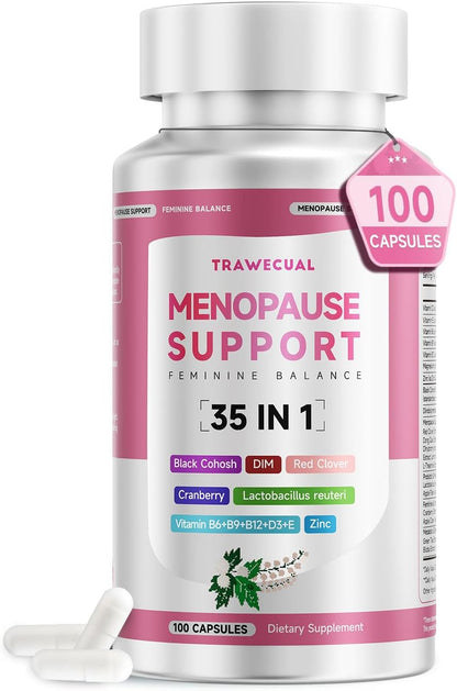 Menopause Supplements For Women, 400mg Black Cohosh 200mg DIM, 100 Capsules | 35-in-1 with Dong Quai, Ashwagandha, Red clover & Probiotics, Hormone Balance, Hot Flashes, Night Sweats & Menopause Support