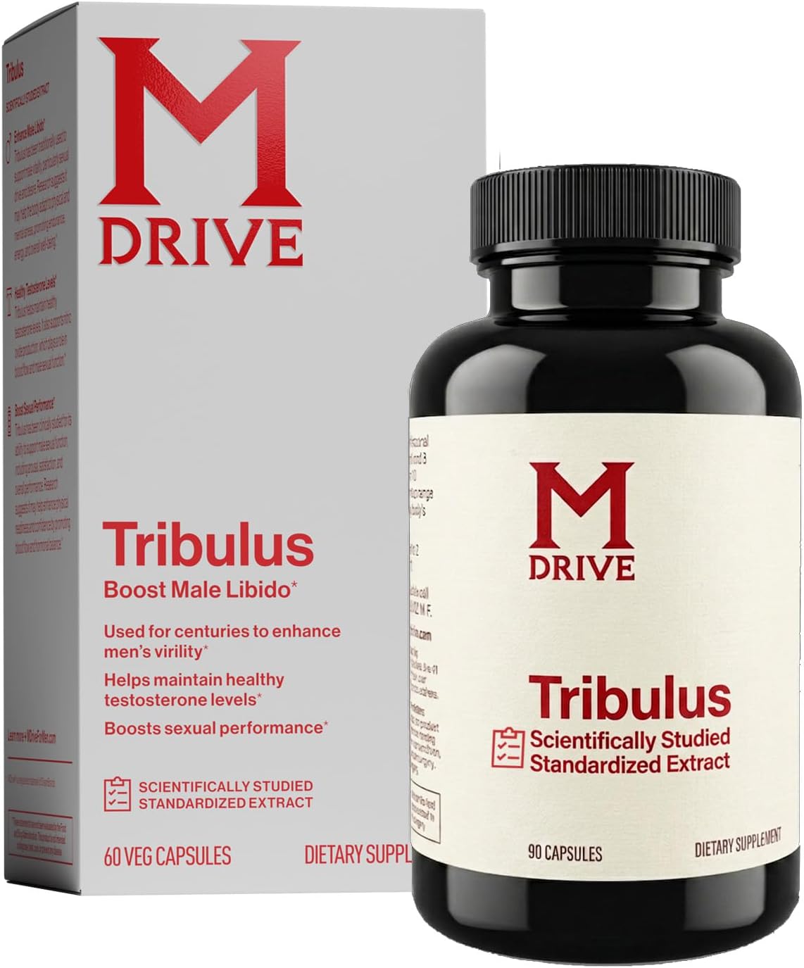 Mdrive Tribulus Terrestris 45% Saponins - Supplement for Men's Health, Promotes Virility, Supports Testosterone Levels, 60 Capsules, Gluten-Free Non-GMO