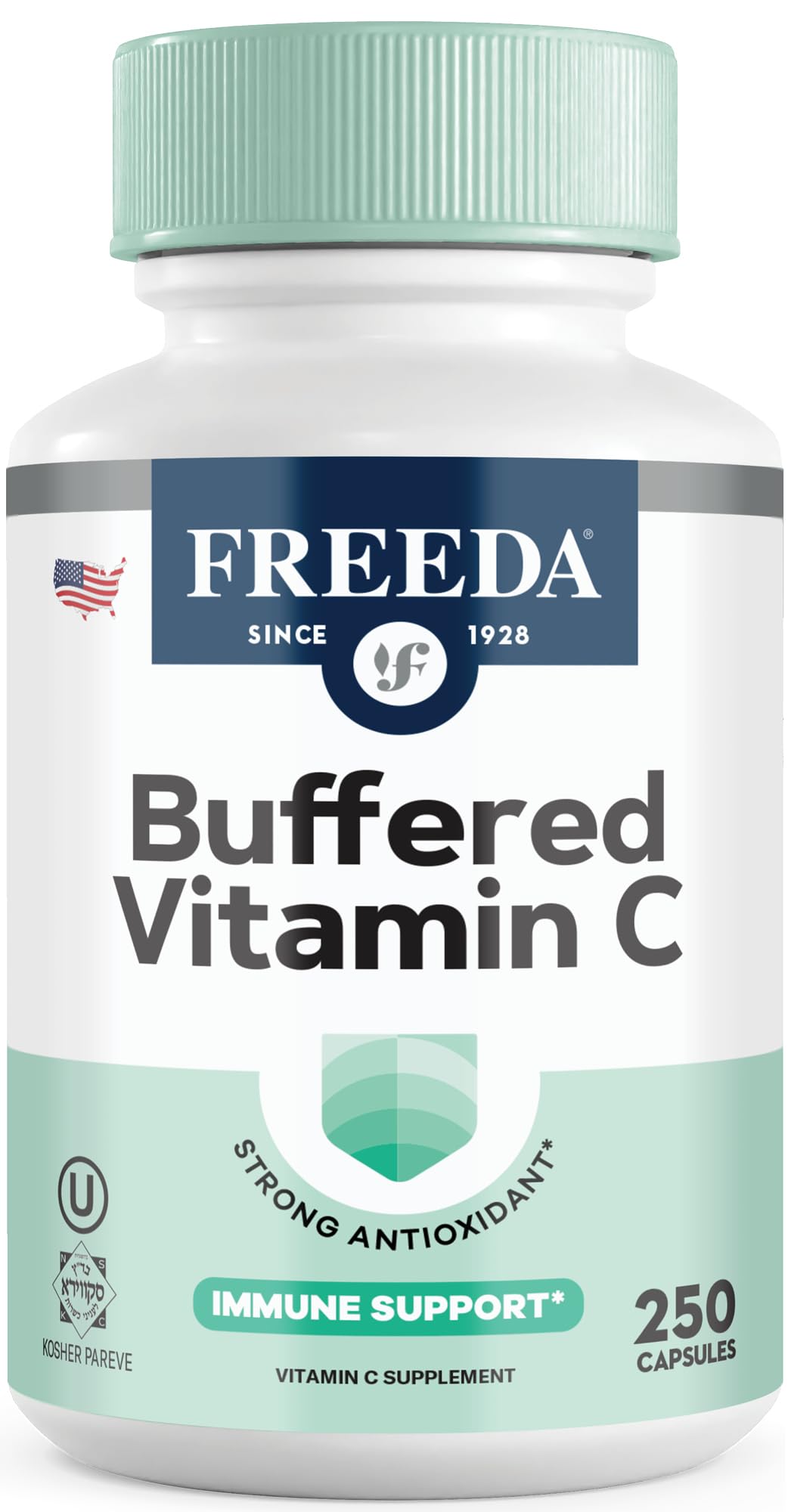 FREEDA Buffered Vitamin C 500mg for Immune Support – 100 Capsules | Includes 50mg Calcium – Supports Immune Health & Antioxidant Defense – Gentle on Stomachs, Kosher, Vegan, & Made in USA