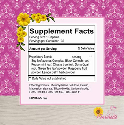 Menopause Supplement for Women FEMINELLE Original Formula - 1 Month Supply Fast PMS & Menopause Relief