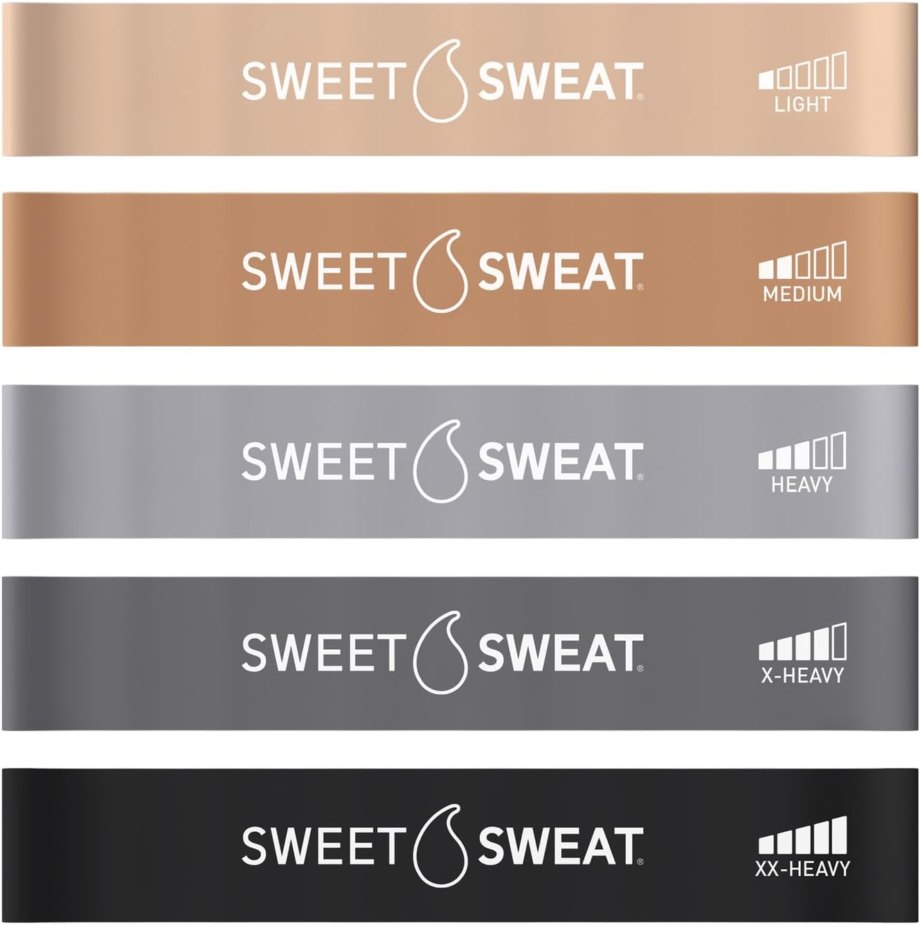 Sweet Sweat Mini Loop Resistance Bands - Set of 5 | Exercise Hip Booty Bands for Squats, Lunges, Physical Therapy, Yoga, Pilates, Rehab and Home Workout | Non-Latex Elastic Bands Includes Carry-Bag