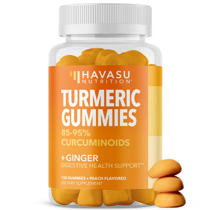 Turmeric Gummies, Peach, 60ct, Digestive & Immune Support for Wellness | Turmeric Gummies with Ginger Root Extract, Digestive Health & Immune Support for Overall Wellness, 1 Month Supply