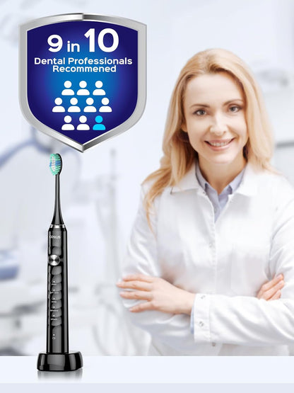 COSLUS Water Dental Flosser Tooth Pick: 10 Levels Smooth Control Portable Wireless Electric Toothbrush for Adults and Kids Rechargeable Black and Black