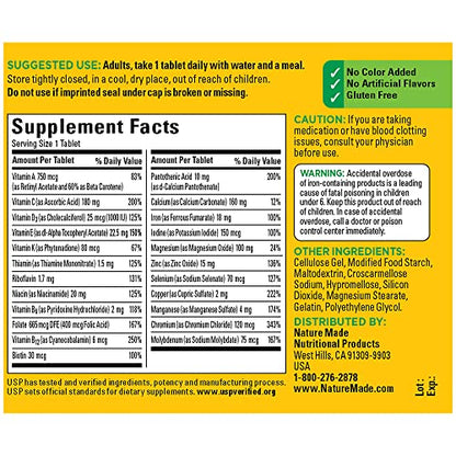 Nature Made Multivitamin Tablets with Iron, Multivitamin for Women and Men