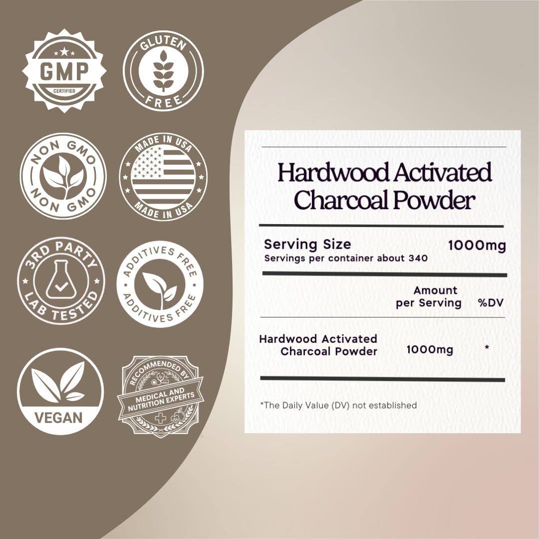 Zen Principle Hardwood Activated Charcoal Powder 100 Percent from USA Trees. All Natural. Whitens Teeth, Rejuvenates Skin and Hair, Supports Better Digestion, 40 Oz