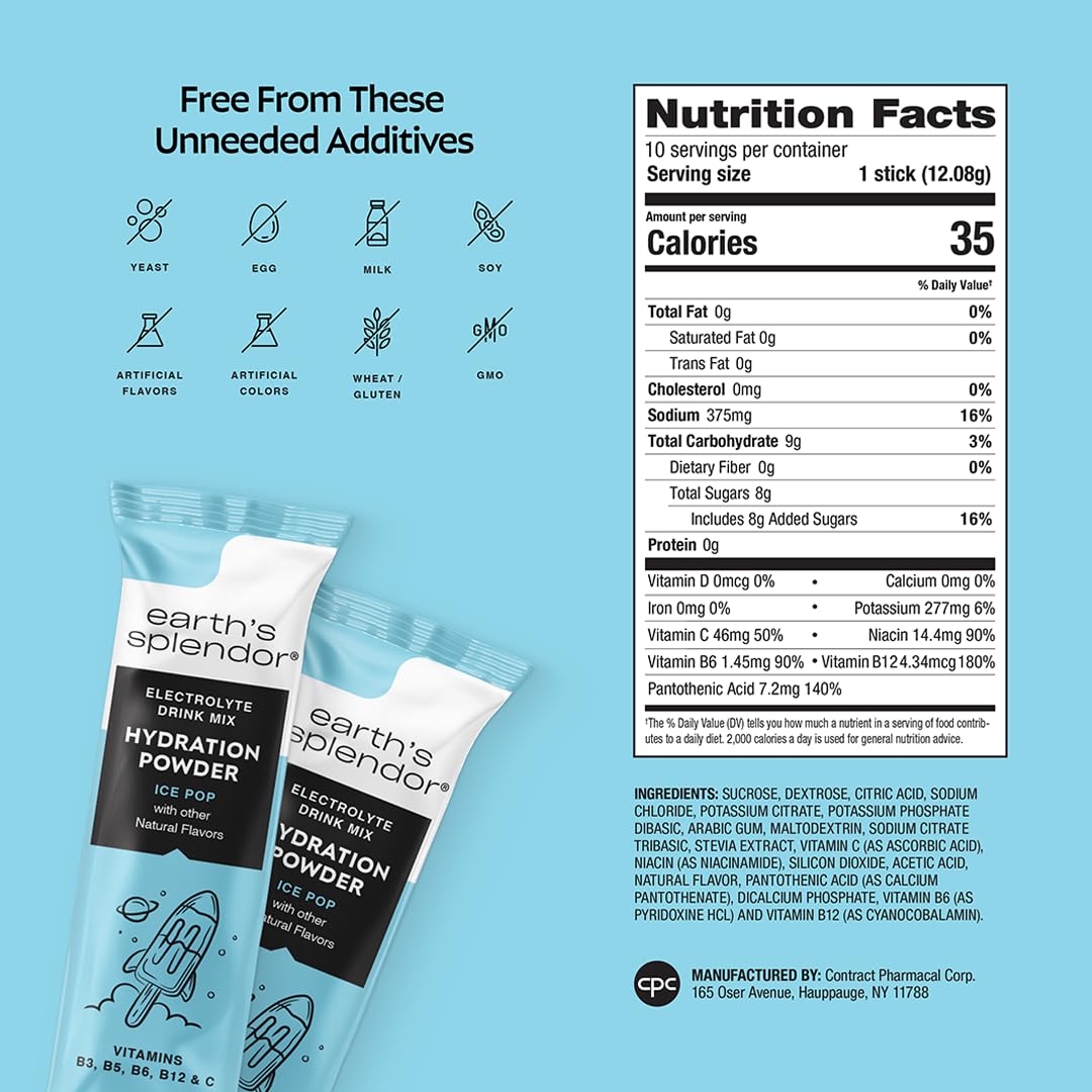Earth's Splendor Electrolytes Powder Packets Sugar Free White Peach Hydration Sticks with Essential Vitamins for Energy & Sports Performance Travel-Friendly Single-Serve Packets for Daily Use 10 Pack