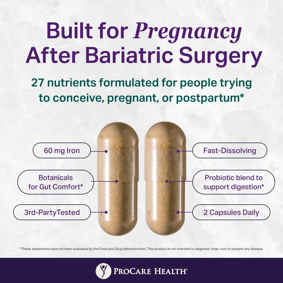 Prenatal Bariatric Multivitamin with Iron | Capsule | 60ct | Bariatric Vitamins for Gastric Bypass & Gastric Sleeve (1 Month Supply) - 60 Easy-to-Swallow Capsules for Women - Made in USA