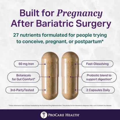 Prenatal Bariatric Multivitamin with Iron | Capsule | 60ct | Bariatric Vitamins for Gastric Bypass & Gastric Sleeve (1 Month Supply) - 60 Easy-to-Swallow Capsules for Women - Made in USA