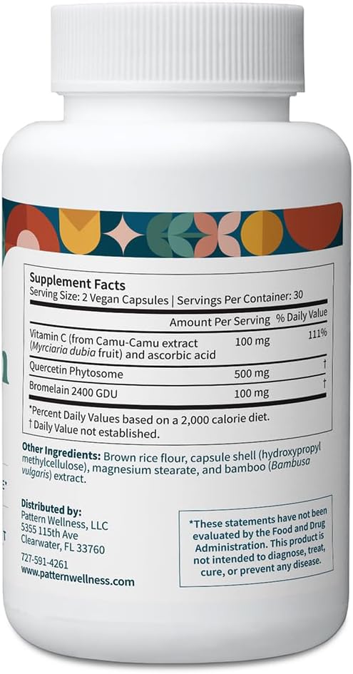 Pattern Wellness Quercetin Supplement with Bromelain - Immune Function & Cellular Health Support - Antioxidant & Whole Body Wellness - 60 Vegan Capsules