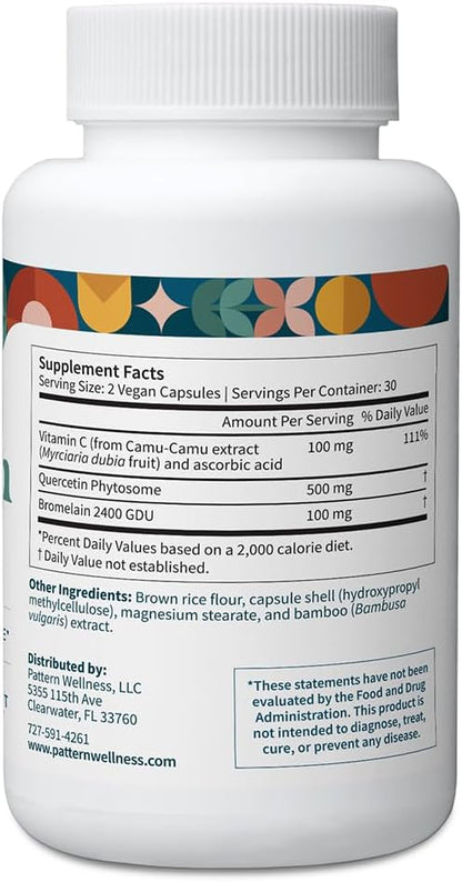 Pattern Wellness Quercetin Supplement with Bromelain - Immune Function & Cellular Health Support - Antioxidant & Whole Body Wellness - 60 Vegan Capsules