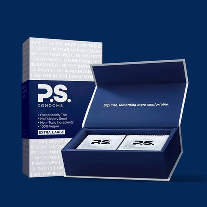 PS Condoms Exceptionally Thin Latex Condoms for Men - 12 Pack, Afterparty Love Oversized Adult Flushable Wipes, Organic Aloe & Plant Based Lube, Rise & Shine