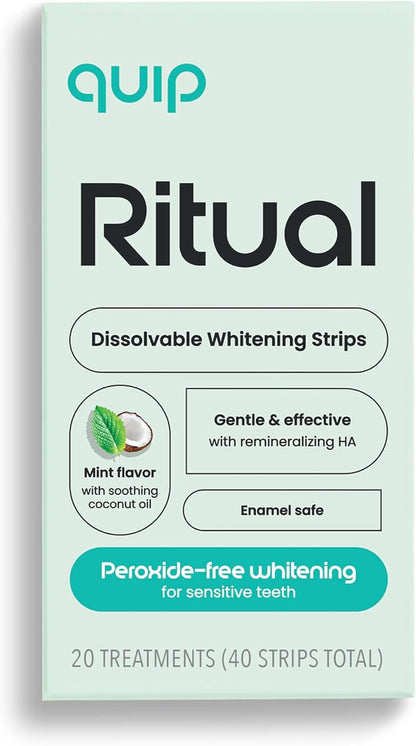 quip Dissolvable Teeth Whitening Strips, 8% Hydrogen Peroxide and Peroxide-Free Product Bundle for Sensitive Teeth - Gentle 15-Minute Whitening, Mint Flavor with Cocnut Oil - 80 Strips Total