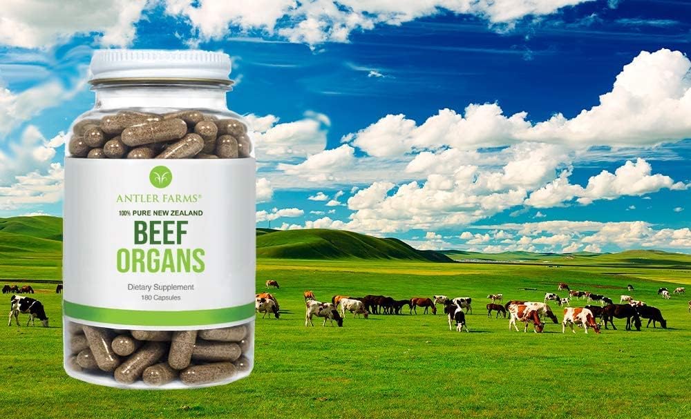 Antler Farms New Zealand Beef Organs - Heart Liver Kidney, 180 Ct, 400mg | 100% Pure Grass Fed Beef Organ Supplement, Cold Processed, Pure and Clean rBGH Free, No Fillers or Additives
