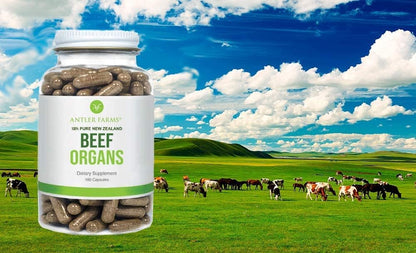 Antler Farms New Zealand Beef Organs - Heart Liver Kidney, 180 Ct, 400mg | 100% Pure Grass Fed Beef Organ Supplement, Cold Processed, Pure and Clean rBGH Free, No Fillers or Additives