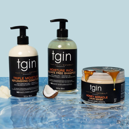 tgin Moisturizing Shampoo & Conditioner Duo for Curly, Coily and Wavy Hair, Sulfate Free, Moisturizes and Detangles Dry Hair, 13 oz (Set)