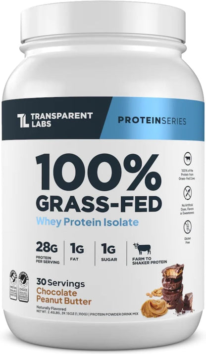 Transparent Labs Grass-Fed Whey Protein Isolate (30 Servings, Chocolate Peanut Butter) & Grass-Fed Whey Protein Isolate (30 Servings, French Vanilla)