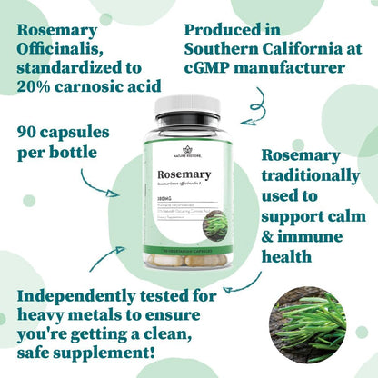 Nature Restore Rosemary Extract Supplement, Standardized to 20 Percent Carnosic Acid, 90 Capsules, Manufactured in USA, Non GMO, Gluten Free