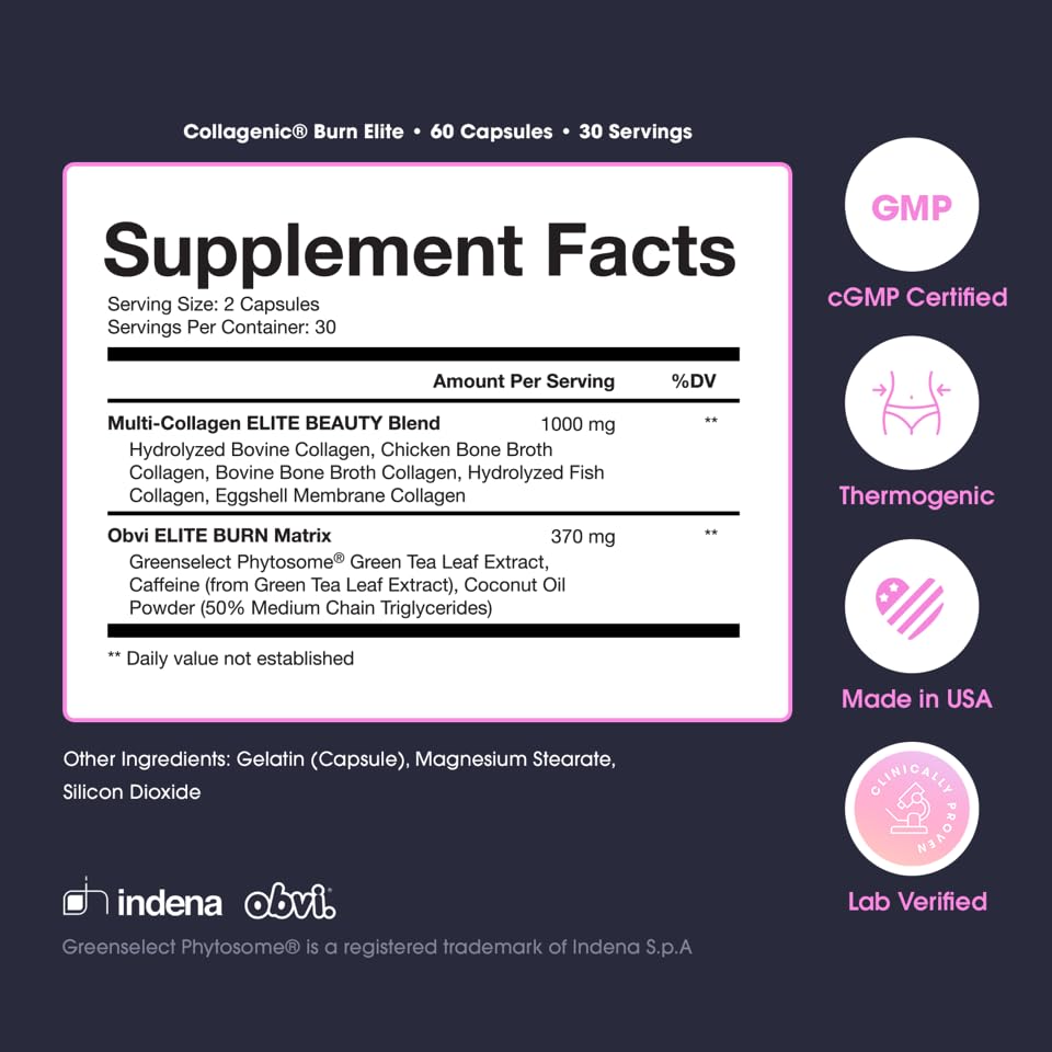 Obvi Burn Elite, Collagenic Thermogenic for Weight Loss, Boost Energy and Focus