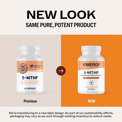 Vimergy 5-MTHF Capsules – 60 Servings (1 Capsule/Serving) 8500mcg L-Methylfolate Glucosamine and 500 mcg Vitamin B12 Supplement –Bioavailable Folate Supplement, Vegan (60 ct)