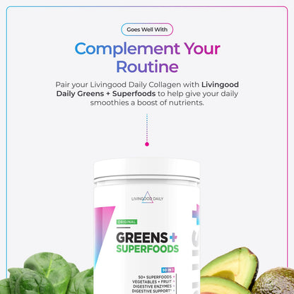 Livingood Daily Vanilla Collagen Powder for Women & Men, Hydrolyzed Collagen Peptides Powder with Vitamin C, Protein with 20 Amino Acids, Type I & III, Grass Fed, Keto, Paleo, Gluten Free, 30 Srvgs