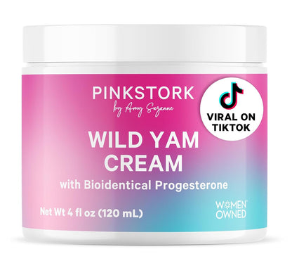 Pink Stork Wild Yam Cream for Hormone Balance - Unscented, 4 oz | Doctor-formulated hormone-free topical cream. PMS, fertility, perimenopause + menopause support. cGMP tested, fragrance-free.