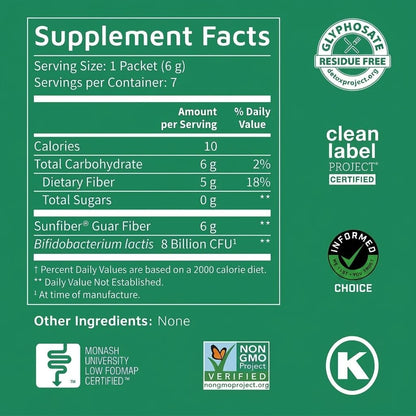 Tomorrow's Nutrition Sunfiber GI, Prebiotic Fiber & Probiotics, 5g Prebiotic Fiber & 8 Billion Probiotics Per Serving, Low FODMAP, 30-Day Supply, 30 Day