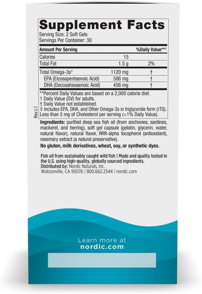 Nordic Naturals Ultimate Omega Minis, 1120mg High Potency Fish Oil - 60Count