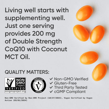 Sports Research CoQ10 (100mg) Enhanced w/Coconut Oil & Bioperine (Black Pepper) for Better Absorption | Vegan Certified, Non-GMO Verified (120 Veggie Softgels)